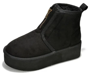 Stivaletti donna Cape Robbin plateau pelliccia zip davanti MIANE nero scamosciato - Foto 1 di 6