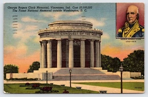 George Rogers Clark Memorial, Vincennes Indiana c1954 postal de lino P4 - Imagen 1 de 2
