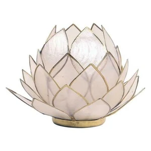 Large Lotus Flower Tealight Candle Holder Natural With Gold Trim 10 x 15cm - Picture 1 of 3