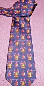Stafford Mens Neck Tie 100% Silk Christmas Ornament Print Blue Made In USA \ - Picture 1 of 3