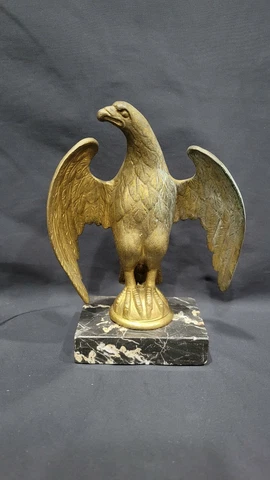 Vintage Painted Brass Eagle Architectural Finial Flag Pole Topper on Marble Base Cover