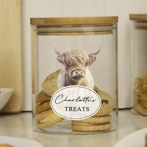 Personalised Jar. Cookie Jar. Highland Cow Glass Storage Jar. New Home Gift - Picture 1 of 5