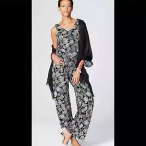 J. Jill Women's XS Black Tan Floral Sleeveless Jumpsuit Romper EUC (M14) - Picture 1 of 9