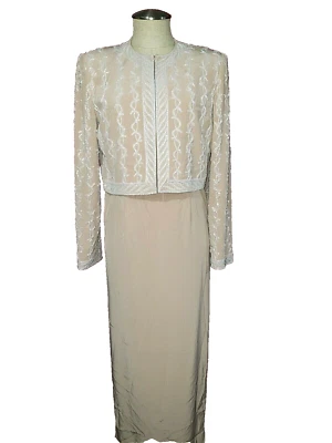 VESTIDO Y BLAZER Montage By Mon Cheri Forrado con Cuentas Formal Beige Sin Mangas 10 Foto 1 de 4