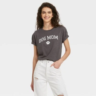 Camiseta gráfica de manga corta moderna Lux para mujer perro mamá - gris, XS súper suave  Foto 1 de 3