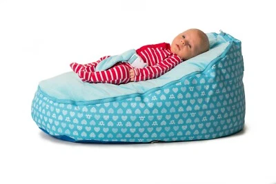 Baby Bean Bag Chair Washable Pre Filled Baby Blue Hearts Bouncer + 2 Covers