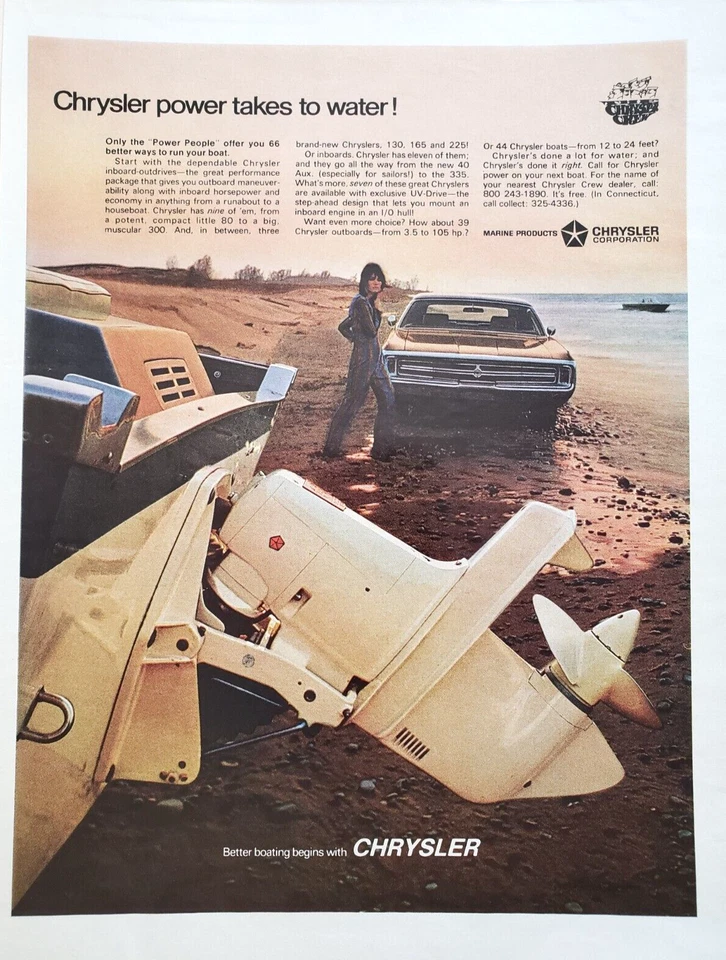 PRINT AD Chrysler Power Takes to Water Boats Marine Products 1969 10x13 - Image 1 of 1