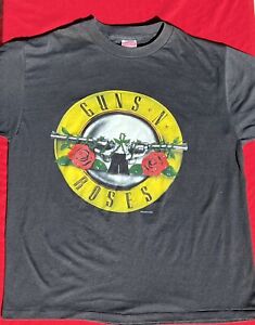 VNTG Guns N Roses Black, Logo/GNR Was Here 1987 Tour Shirt XL 2-Sided. Royal Tag