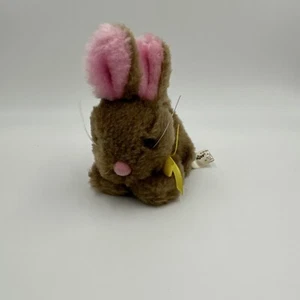 Vintage Russ Berrie Brown Plush Stuffed MINI BUNNY RABBIT, Pink Ears, 3” - Picture 1 of 5