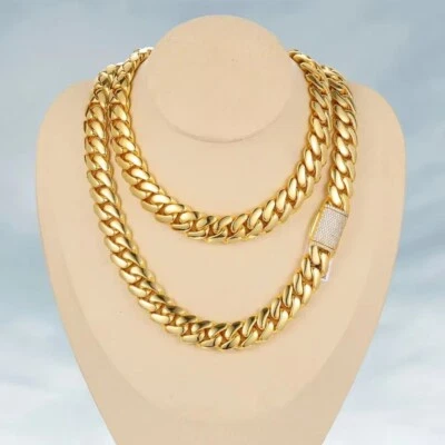 20 MM Real Moissanite 14K Yellow Gold Over Men's Cuban Link Long Chain 22 Inch - Image 1 of 4