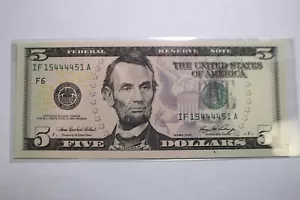 *Fancy* Serial Number RADAR Note $5 CU NEW 2006 15444451 - Picture 1 of 5