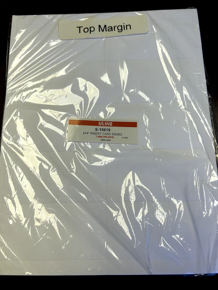 ULINE 15619 2" x 4" Insert Cards on 8.5" x 11 Sheet NEW 10 cards/Sheet 500/Pack - Image 1 of 1