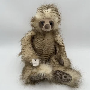Anthropologie Slowest Sloth Stuffed Animal Plush 19" Brown White Fuzzy Hair - Picture 1 of 7