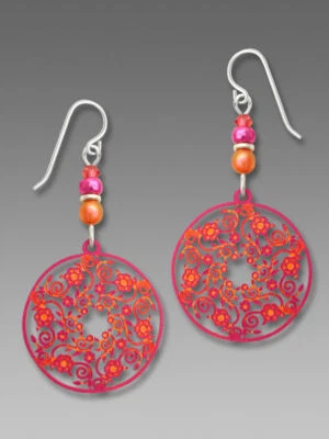 Pendientes Adajio Gancho Esterlina Sunburst Naranja y Fucsia Filigrana Disco Florado Foto 1 de 4
