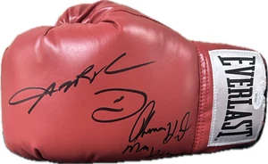 Sugar Ray Leonard Thomas Hitman Hearns Signed Red Left Boxing Glove JSA Authen - Picture 1 of 4