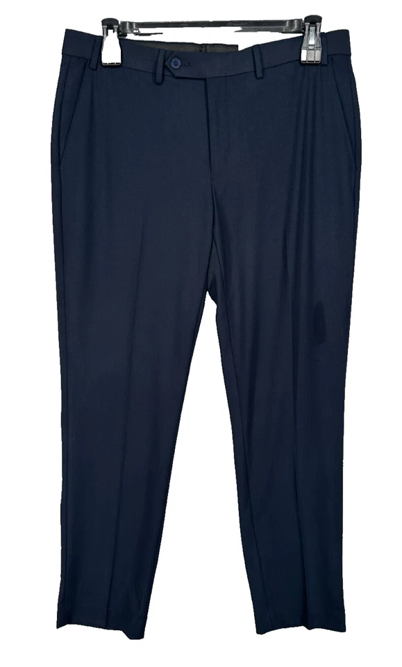 Calvin Klein 36w X 30l Men's Blue SKINNY Fit Flat Front Suit Dress Pants