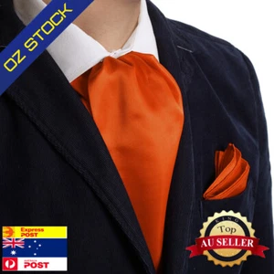 Dark Orange Cravat Formal Satin Ascot Tie Pocket Square Dan Smith C.C.AQ.H.014 - Picture 1 of 5