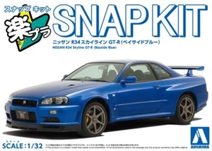 Aoshima 1/32 Scale Model Kit Snap Car 12-BB Nissan Skyline GT-R R34 Bayside Blue - Picture 1 of 2