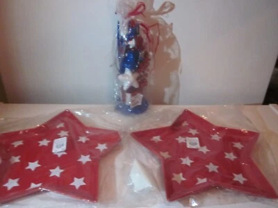 3 Items- Pottery Barn Kids Star Plates & Pier 1 Uncle Sam July 4 Patriotic Decor - Image 1 of 4