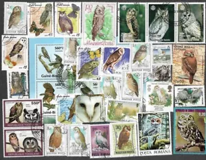OWLS ON STAMPS BIRDS OF PREY RAPTORS 50 ALL DIFFERENT COLLECTION 13/3/25 - Bild 1 von 2