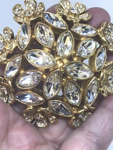 Gigantic 3" BLING! KENNETH LANE- KJL- Dome Pin - Crystal & Gold - Picture 1 of 7