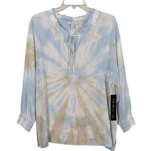 Tribal Tunic boho gyspy long sleeve light colored tie dye blouse tunic size L - Picture 1 of 8