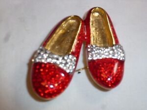 Ruby Slippers Brooch Pin Wizard Of Oz Rhinestone Red Shoes Dorothy