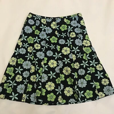Sigrid Olsen Skirt 2 Petite Black Pastel Yellow Blue Green Floral Paneled Swing - Image 1 of 4