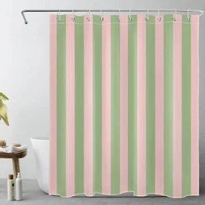 Pink and Green Striped Shower Curtain for Bathroom Modern Abstract Minimalist... - Picture 1 of 7