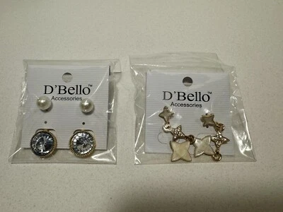 D’ Bello Accessories Silver Gold Post Earrings With Pearl In Dangle Stars New - Image 1 of 4
