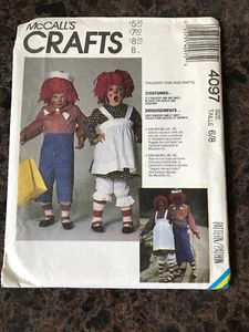 McCalls 4097 Niña Niño Talla 6-8 Raggedy Ann & Andy Disfraces Corte de Patrón - Imagen 1 de 4