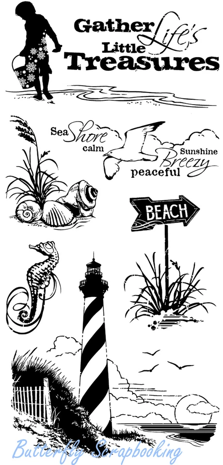 Conjunto de carimbo de borracha Beach Treasures Seaside transparente desmontado INKADINKADO 60-30059 - Imagem 1 de 1