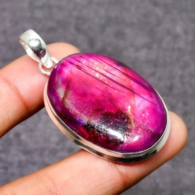 Colgante de joyería de plata de ley 925 con piedras preciosas de labradorita rosa 1,96" e648 Foto 1 de 3