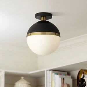 360 Lighting McGraw 10 1/4" Antique Brass White Globe Ceiling Light - Picture 1 of 8