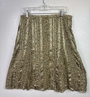 Nueva Falda Talbots Pura Seda 14W Mujer Acampanada Verde Dorado Cuadros Forrada Cremallera Elástica Foto 1 de 4