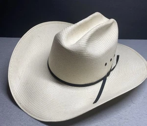 Vintage Stetson Rancher XXXX Stetson Cowboy Hat, White Straw, Black Band 6 7/8 - Picture 1 of 15