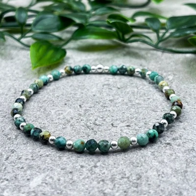 African Turquoise Sterling Silver 925 Gemstone Bead Stretch Stacking Bracelet - Image 1 of 4