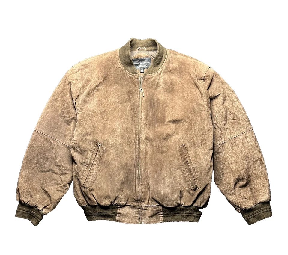 VTG 90s Croft & Barrow suede Leather Bomber Jacket brown zipper men size L - Image 1 of 4
