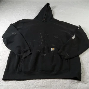 Carhartt Hoodie Mens 2XLT Black Loose Workwear Heavy Logo Spellout K288 Flaws - Bild 1 von 12