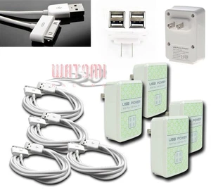 Adaptador de pared 4X 4 puertos USB + CARGADOR DE ALIMENTACIÓN CABLE 3 PIES BLANCO PARA IPHONE 4S IPOD IPAD - Imagen 1 de 1