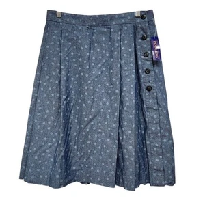 Pendleton gepunkteter Faltenrock seitliche Knöpfe Baumwolle Chambray blau Größe 10 neu mit Etikett - Bild 1 von 10