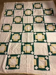 Antique Hand Stitched Block Pattern Patchwork Quilt Reversible 57” X 74” GREAT! - Picture 1 of 16