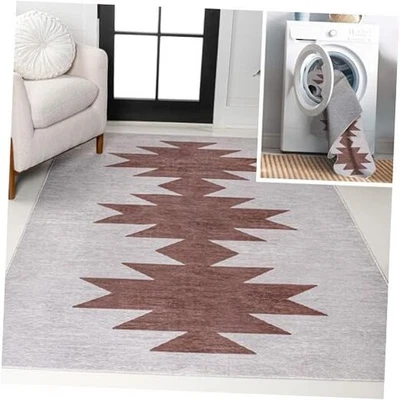  Alfombra de interior gris/marrón lavable a máquina 3X5 pies, Chayton minimalista  Foto 1 de 4