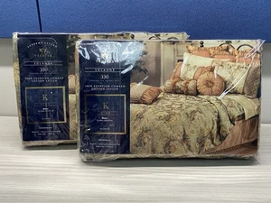 Veratex 100 % ägyptischer gekämmter Baumwollsatin grün gold King Size Kissenbezüge (2) USA - Bild 1 von 7