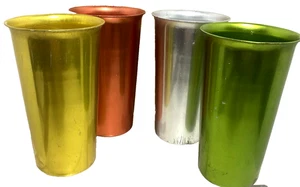 4 Markenlose Vintage Spun Aluminium Becher Metall Tassen Trinkgläser MCM - Bild 1 von 8