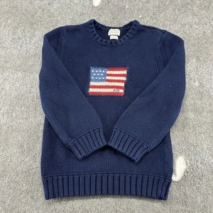 VINTAGE Polo Ralph Lauren Pullover Jungen L blau Pulli Strick Pony USA Flagge 90er - Bild 1 von 8