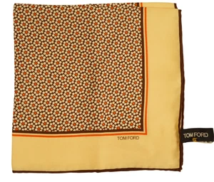 NWT TOM FORD Yellow & Red Floral Silk Pocket Square Italy 16" - Picture 1 of 4