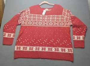 Maglione invernale Maurices donna taglie forti 2X rosso bianco vacanze - Foto 1 di 4