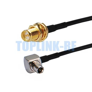 TS9 Male Right Angle to RP-SMA Female (Plug Pin) RF Pigtail Coaxial Cable RG174 - Photo 1/4