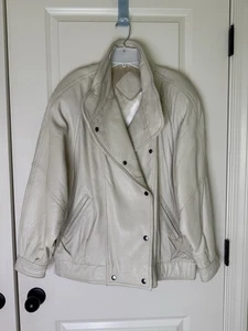 Vintage Leder Bomberjacke weiß von Jacqueline Ferrar XL Druckknopf - Bild 1 von 5